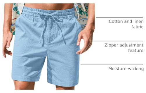 Image of RQP Mens Cotton Linen Shorts Casual Drawstring 7inch Inseam Shorts Stretch Summer Beach Wear