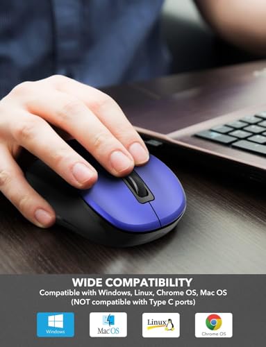 Image of Trueque Wireless Mouse for Laptop, Ergonomic 6-Button Mouse, Deep Blue | 2.4GHz USB receiver, back /forward buttons, 3 adjustable DPI levels, silent clicks, USB-C adapter, Windows /Mac /Chrome OS /Linux