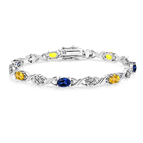 Gem Stone King Customized and Personalized 7-Stone Tennis Bracelet For Women | 925 Sterling Silver | Oval 6X4MM Gemstone Birthstone | 7 Inch | Fine Jewelry Gifts for Her Mom Women Wife