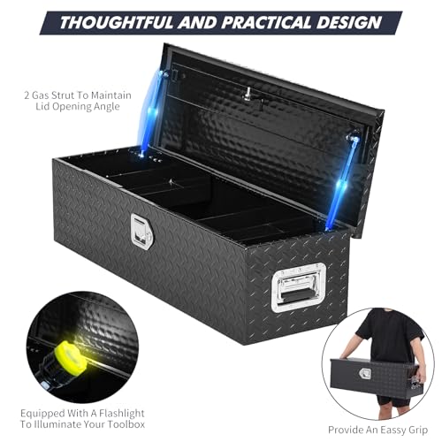 39 Inch Heavy Duty Aluminum Truck Tool Box with Side Handle,Keys,Waterproof Storage Organizer for Pickup Truck Bed, RV,Trailer-Durable Toolbox for Truck Bed,Secure Tool Chest and Equipment Storage