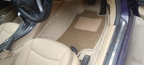 Image of 9D Car Floor Mat Full Set for E Bella SUV (5-Seater) || Luxury Leather with Grass Mat Complete Set || 100% Waterproof and Washable || Color : (Beige)