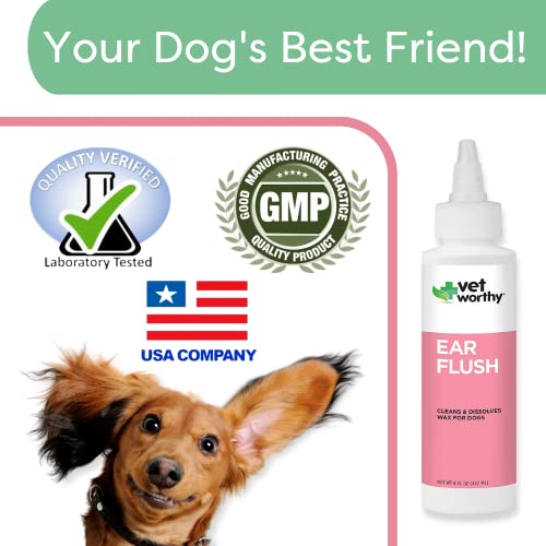 Vet Worthy Dog Ear Flush - Ear Cleanser For Dogs To Dissolve Wax, Remove Dirt, And Eliminate Ear Odor - Dog Ear Cleaner Solution To Reduce Itching And Ear Irritation - 8Oz #TOP5