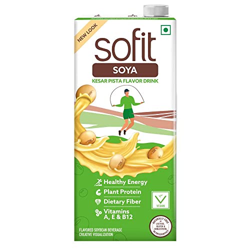 Image of Sofit SOYA Drink Kesar Pista, 1000ml| Vegan Drink |Enriched with Plant Protein, Dietary fibers, Vitamins and Calcium | Lactose Free | Gluten Free | Preservatives Free