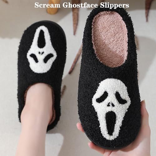 Jfxgjuv Scream Ghostface Slippers, Ghostface Slippers, Ghostface Halloween Slippers Soft Plush Comfy Scream Slippers Slip-On Cozy Indoor Outdoor Slippers3