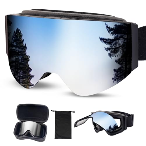 GGBuy Ski Goggles Frameless Flip Up Snow Goggles for Men and Women, Anti-Fog UV Snowboard Goggles, Youth and Adult Ski Goggles (grey)