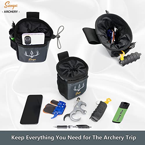 Sunya Archery Bow Release Pouch | Finger Tab Bag, Multiple Pockets For Archery Aids Accessories, Fit For Arrow Quiver Belt With Quick Drawstring Closure (Dark Grey) #TOP5