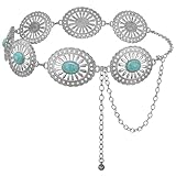XZQTIVE Western Concho Chain Belts for Women Cowgirl Silver/Gold Metal Waist Belt for Dresses Jeans Country Concert Outfit