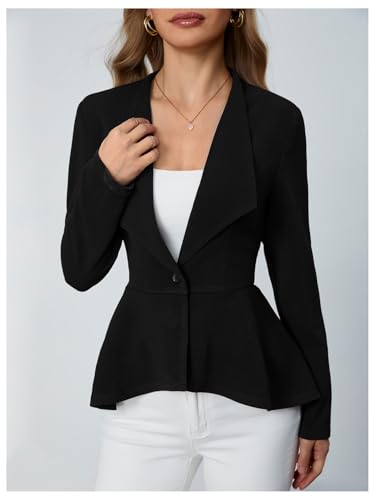 Milumia Women's Casual Long Sleeve Blazer Work Dressy Peplum Ruffle Hem Blazer Jacket with Padded Shoulder3