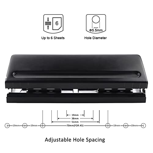 vidabita Adjustable 6-Hole Punch for Planners, Paper Punch for A5 A6 A7 Ring Binders, 6 Sheet Capacity