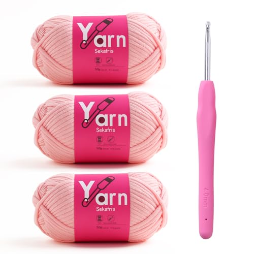 Image of Crochet Yarn with Cotton Yarn for Crocheting - Crochet Knitting Yarn for Beginners with Easy-to-See Stitches - Yarn for Crocheting - Parfait Chunky Yarn -Cotton-Nylon Blend (hot Pink)