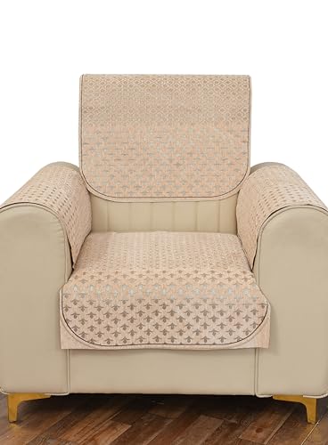 Image of Premium Velvet Jaquard Fabric Sofa Cover for 5 Seater Sofa Set Slipcover for 3+1+1 Seater Sofa Panel Cover (5 Seater, Beige /Cream Color)