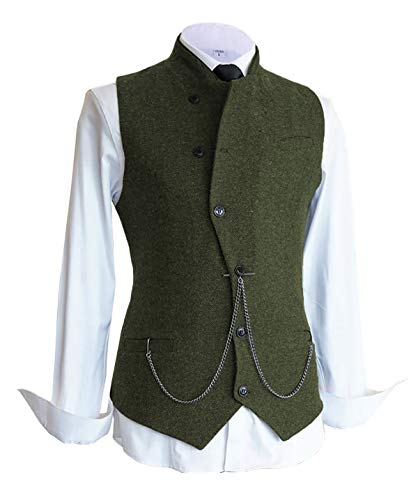 Ceehuteey Men's Formal Suit Vest High Neck Slim Fit Tweed Waistcoat Herringbone Wool Vest Wedding Groomsmen