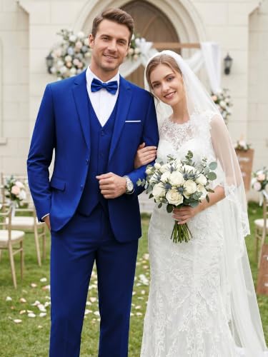 Image of WEEN CHARM Men's 3-Piece Slim Fit Suit Set-2-Button Blazer,Vest & Pants-Formal Wedding,Prom,Party & Business Tuxedo