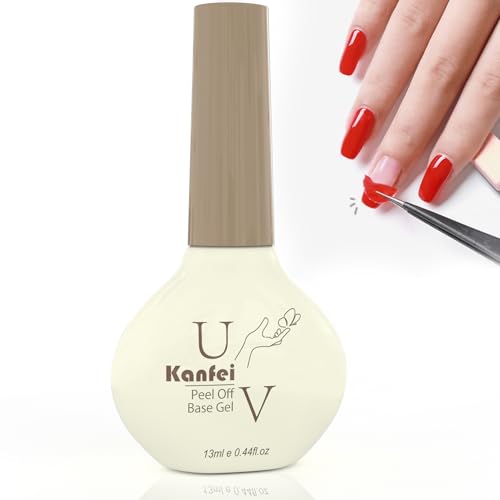 kanfei Peel Off Gel Base Coat,13ml Peelable Gel Clear Foundation Coat for Gel Nail Polish,UV LED Lamp Needed Base Coat Nail Polish,Without Soaking for Take off Nail Practice Beginners,Nail Salon Gifts