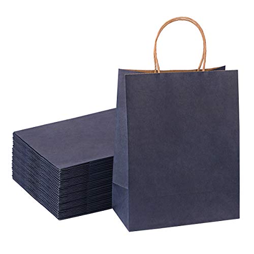 Sdootjewelry Navy Gift Bags, 50 Pcs Kraft Paper Gift Bags with Handles, 8.3 x 4.3 x 10.6" Matte Tote Paper Bags, Shopping Bags, 