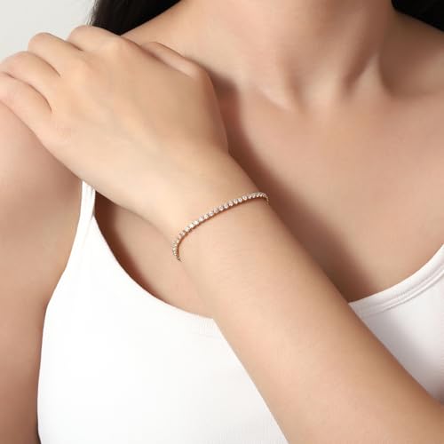 Tennis Bracelets for Women Dainty 14K Gold Plated Cubic Zirconia Tennis Bracelet Sparkly Rhinestone Bracelet Simulated Diamond Bracelets Tennis Jewelry for Women Men2