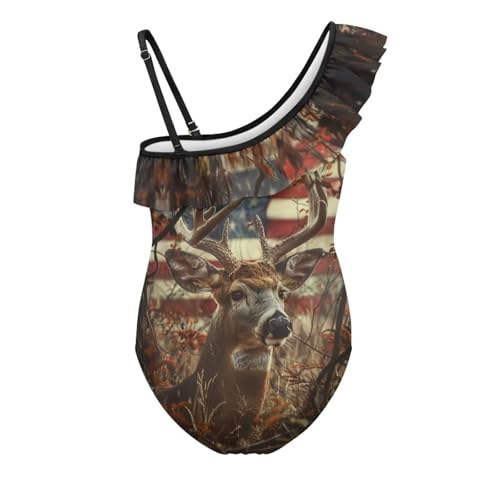 Girl’s One-Piece Swimwear 3-14 Years One-Shoulder Ruffle Swimsuits Kids Adjustable Strap Sleeveless Swimsuits2