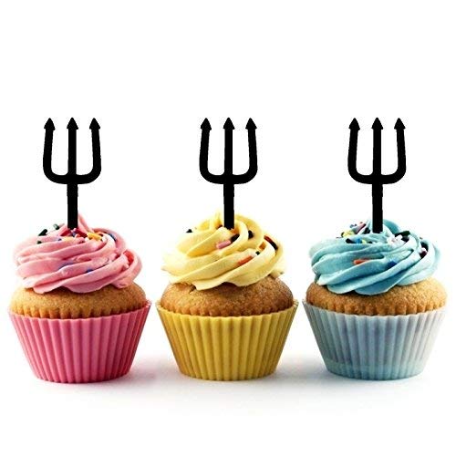 Trident Devil Pitchfork Silhouette Acrylic Cupcake Toppers 12 pcs