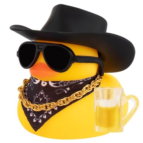 wonuu Rubber Duck Car Ornaments Funny Office Gifts Dashboard Decorations for Cool car Accessories with Cowboy Hat, Black