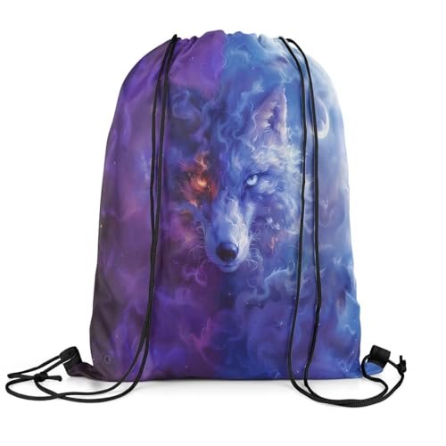 Erosebridal Hunting Wolf Drawstring Bags 3D Wildlife Wolf Draw String Back Bag 13X15.7 Purple Blue String Backpack Fantasy Starry Sky Cinch Bag Safair Animal Theme Drawstring Backpack2