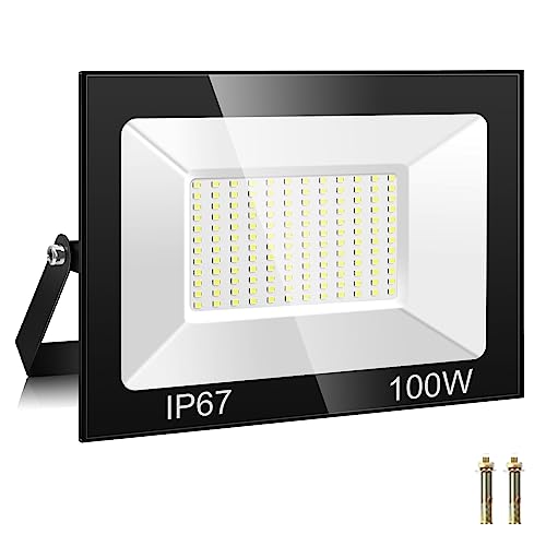 Faretto LED da Esterno 100W, 144 Perle Faro LED da Esterno 10000LM 7000K Super Luminoso Bianco Freddo Luce di Sicurezza , IP67 Impermeabile Faretti LED per Giardino, Cortile, Terrazza, Patio, Garage