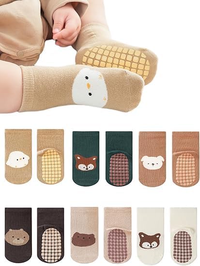 Image of 5Pcs Set Non-Slip Baby Socks Summer Season For 0-3 Years, Anti Slip Grip Ankle Socks With Non Skid Soles Infants, Baby Socks With Grip For Toddler Baby Girl Boys Cartoon Socks
