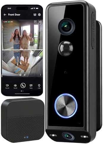Battery Video Doorbell Wireless | 2K 180° Full View Battery Power...