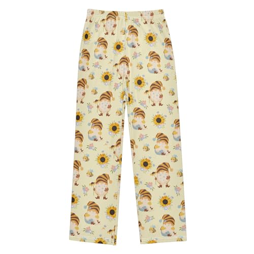 Gnomes Sunflower Bee Boys Long Pants Soft Trousers Elastic Waist Kids Lounge Bottoms with Pockets S-XL