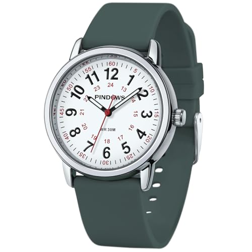 PINDOWS Watches for Women, Analog Quartz Ladies Watches for Students Women and Men, 30M Waterproof Military Time Luminous Easy-Read Dial