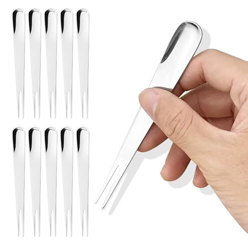 DGSLWH 10 Pcs 304 Stainless Steel Dessert Forks Spoon, 2 in 1 Spoons and Forks, Suitable for Desserts, Salads, Cakes, Fruits, Appetizers