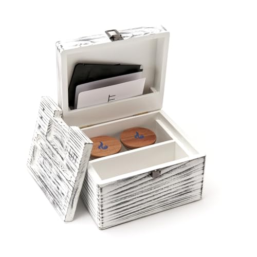 LITT Large Distressed Grey Wooden Storage Box with Built-in Roll Tray - Rolling Accessory Organizer - Image 2