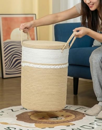 Image of lid Laundry Basket for Clothes, Toy Storage Basket, Storage Basket for Living room, Multi-Purpose, Extra Large Laundry Basket, Dirty Cloth Baskets, 15x20 in inch (LXH) (BG7)