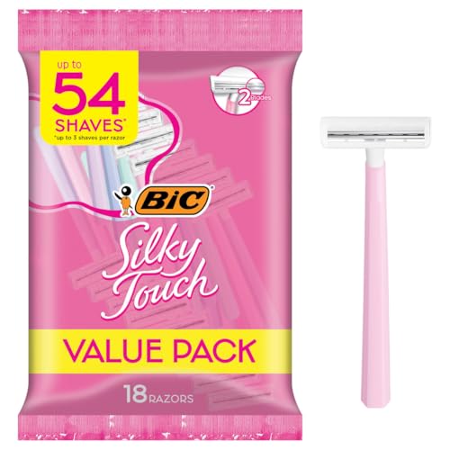 BIC Silky Touch Women’s Disposable 2 Blade Razors, Assorted Colors with Long Handles, 18-Pack, Razors for Women