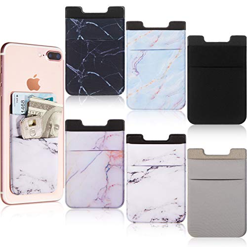 6 Pieces Stretchy Marble Cell Phone Sticker Phone Card Holder Sleeve Wallet ID Card Case Sticker Adhesive Phone Pouch Pocket Sticker for Smartphones, Indoor Outdoor Uses, 6 Styles