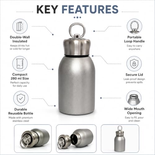 Image of Mini Insulated Stainless Steel Water Bottle 280 ml,Silver