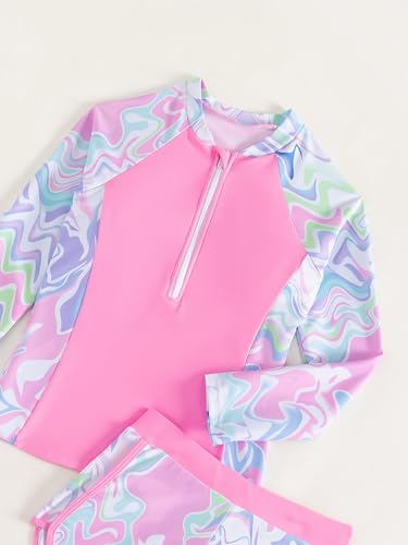 SEGT Girl's Floral Long Sleeve Rash Guard with Bikini Bottom 2 Piece Swimsuit Set4