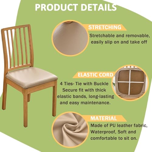 FANSU Dining Chair Seat Covers Set of 6, Pu Leather Waterproof Chair Seat Covers with Ties for Dining Room - Image 4