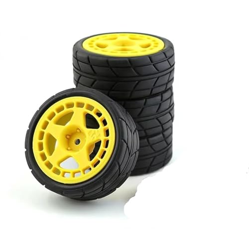 RC�^�C�� For Tamiya TT01 TT01E TT02 TT02B XV01 TA06 PTG-2 1/10 RC�J�[�A�b�v�O���[�h�p�[�c�A�N�Z�T���[ �S���^�C���z�C�[���^�C��4��(Yellow)