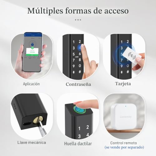 Miniatura 2 de Ruveno Cerradura De Puerta Inteligente Resistente A La Intemperie Con Asa: Entrada Sin Llave De Huellas Dactilares, Cerradura De Puerta De Código Digital Para Puerta De Madera De Aluminio, Cerradura