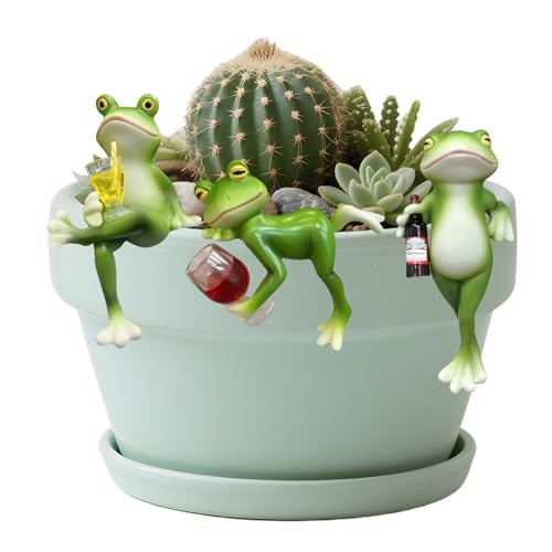 SI SEN 3 Estatuas Rana para Jardín Exterior, Decorativas de Rana Resina, Figuras Jardín Exterior Adornos 10-13cm para Macetas, Estanques o Decoración Jardín