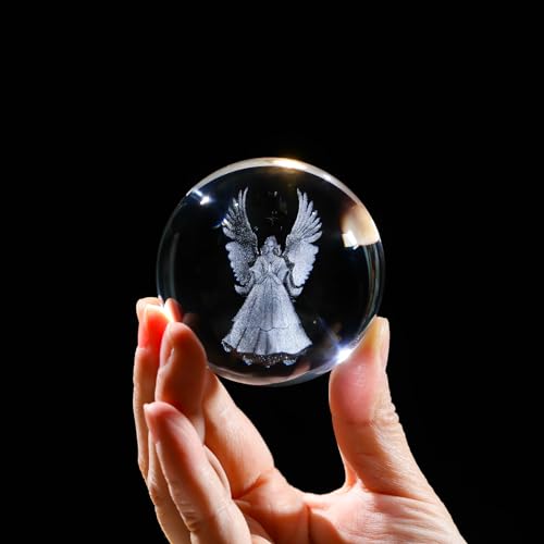 Estatua Ángel Guardián de Cristal con Base de Madera 60mm miniatura 5