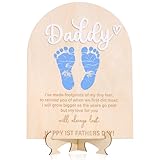 First Father's Day Footprint Sign - Daddy Birthday Party Souvenir,Little Footprints Wooden Board,Happy 1st Fathers Day Table Centerpieces,Standing DIY Footprint Art Crafts