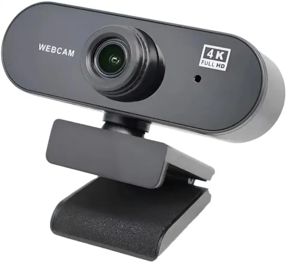 Webcam 4K Full HD 1080P com Base Multifuncional 360°, para Videoconferência, Live Stream, Home Office, Compatível com Windows 10/8/7 e Mac OS X, Preta