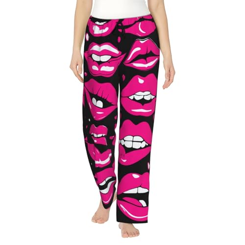 Pantalon de pyjama en polyester doux imprimé lèvres avec poches latérales