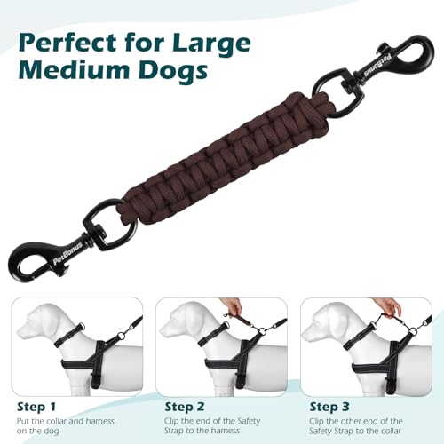 PetBonus Hundehalsband Clips, handgefertigtes Sicherungsband für Hundegeschirr, Stachelhalsband, doppelendiger Leinenverbinder (Braun)