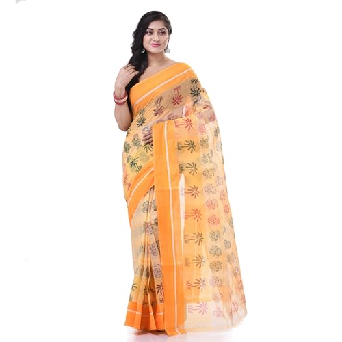 Image of dB DESH BIDESH Women`s Bengal Tant Tree Print Design Pure Handloom Cotton Saree Without Blouse Piece
