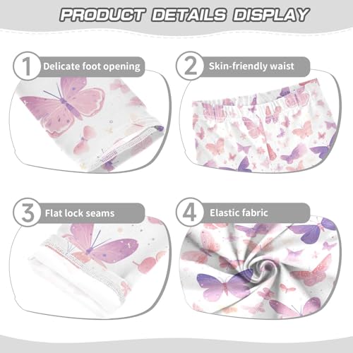 KLL Butterflies on White Pink Toddler Girl Leggings Fashion Full Length Lounge Pants Gym3