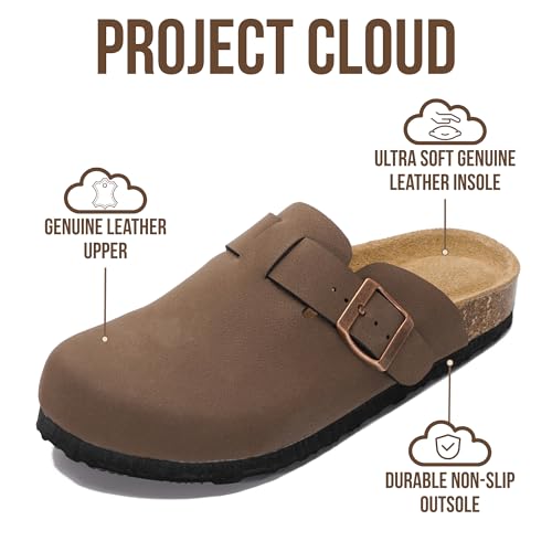 Project Cloud Genuine Leather Footbed Clogs for Women - Memory Foam Arch Support Slippers for Women - Trendy Slip-ons Women's Mules & Clogs Sandals (Benton,TANLEATHER,6.5M) - Image 3