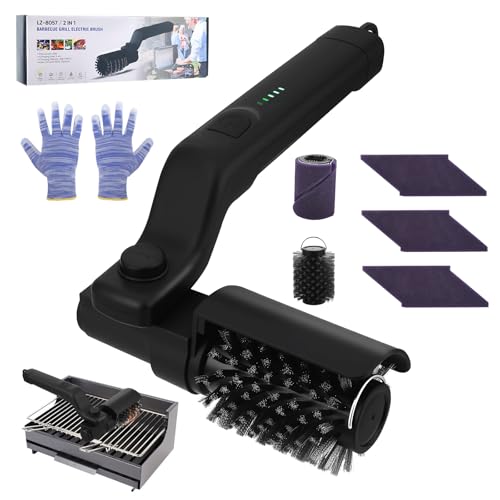 Elektrische Bürste, Akku-oberflächenbürste Krustenlöser Grill, 360° Rotierende Putzbürste Elektrisch, Grillbürste Edelstahl mit Austauschbare Bürstenköpfe, 3...