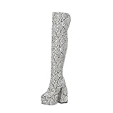 Botas Por Encima De La Rodilla Con Tacón Alto y Suela Gruesa Para Mujer Botas de Tacón Ultraalto con Estampado de Serpiente a la Moda White 39